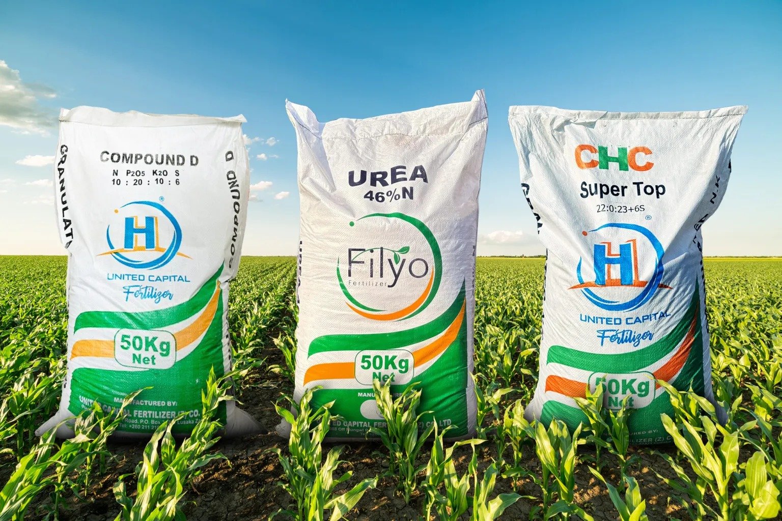 Farmers with fertilizer bags